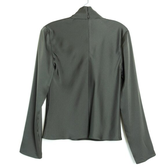 Aritzia Babaton Calisto Satin Blouse Turtleneck Long Sleeve Gray Green - Picture 3 of 10
